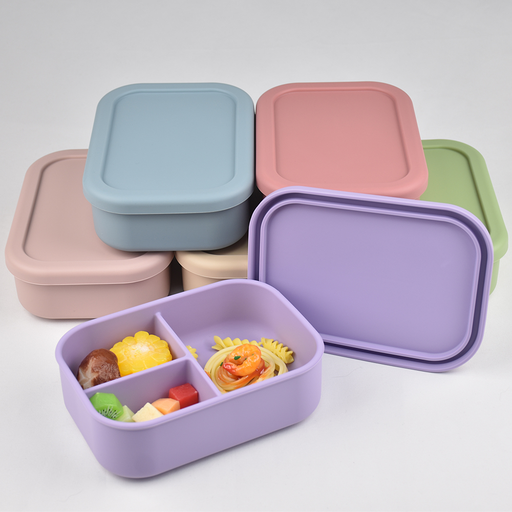 Food Storage Containers B&M - 3-Compartment Food Grade Silicone Bento Lunch