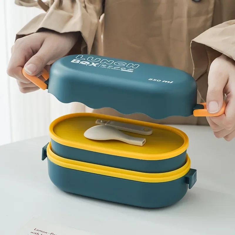 Food Storage Thermos - 850ML Lunch Box Double-layer Plastic Compartment