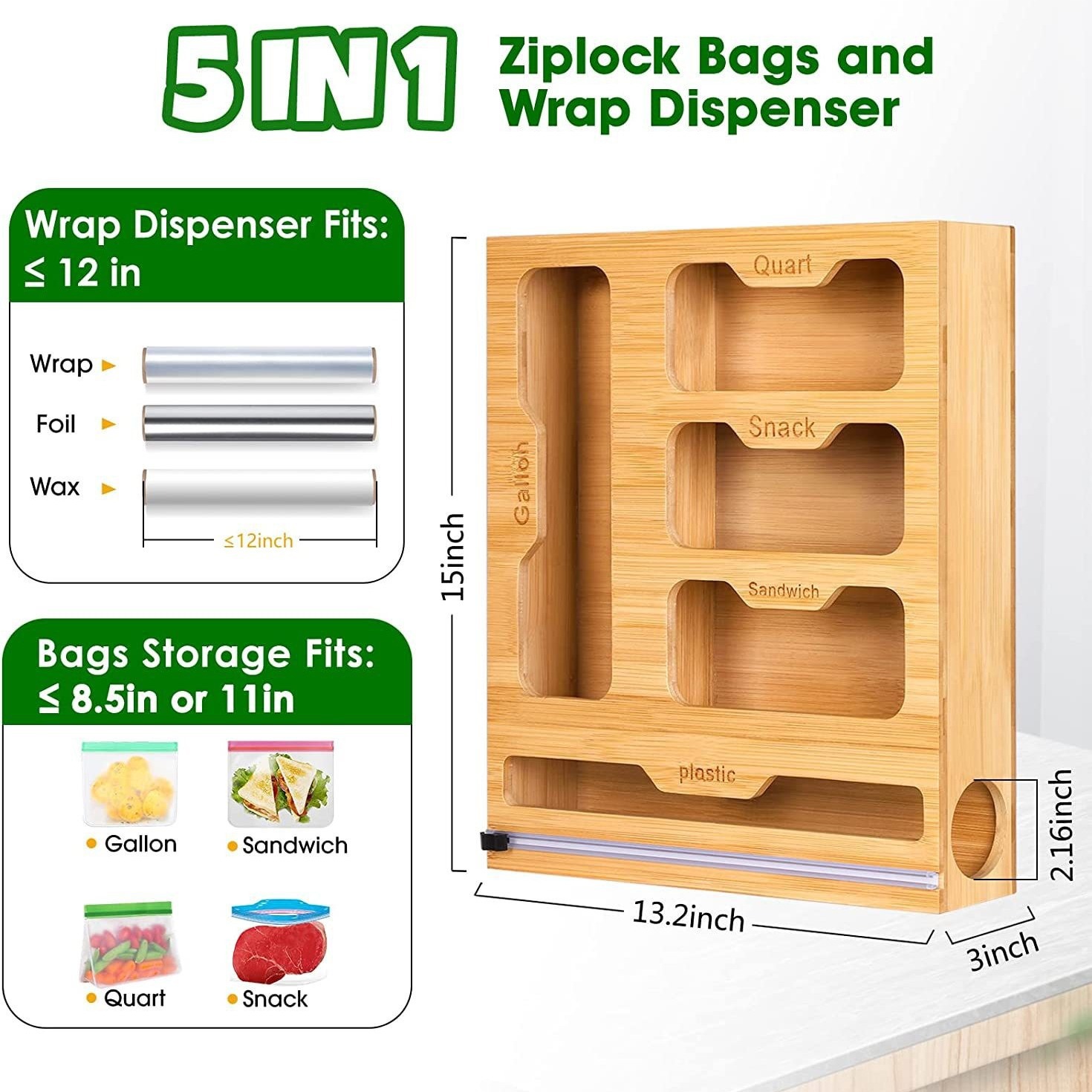 Bamboo Ziplock Food Bag Holder - Food Storage Zip Lock Bags 评论和价格