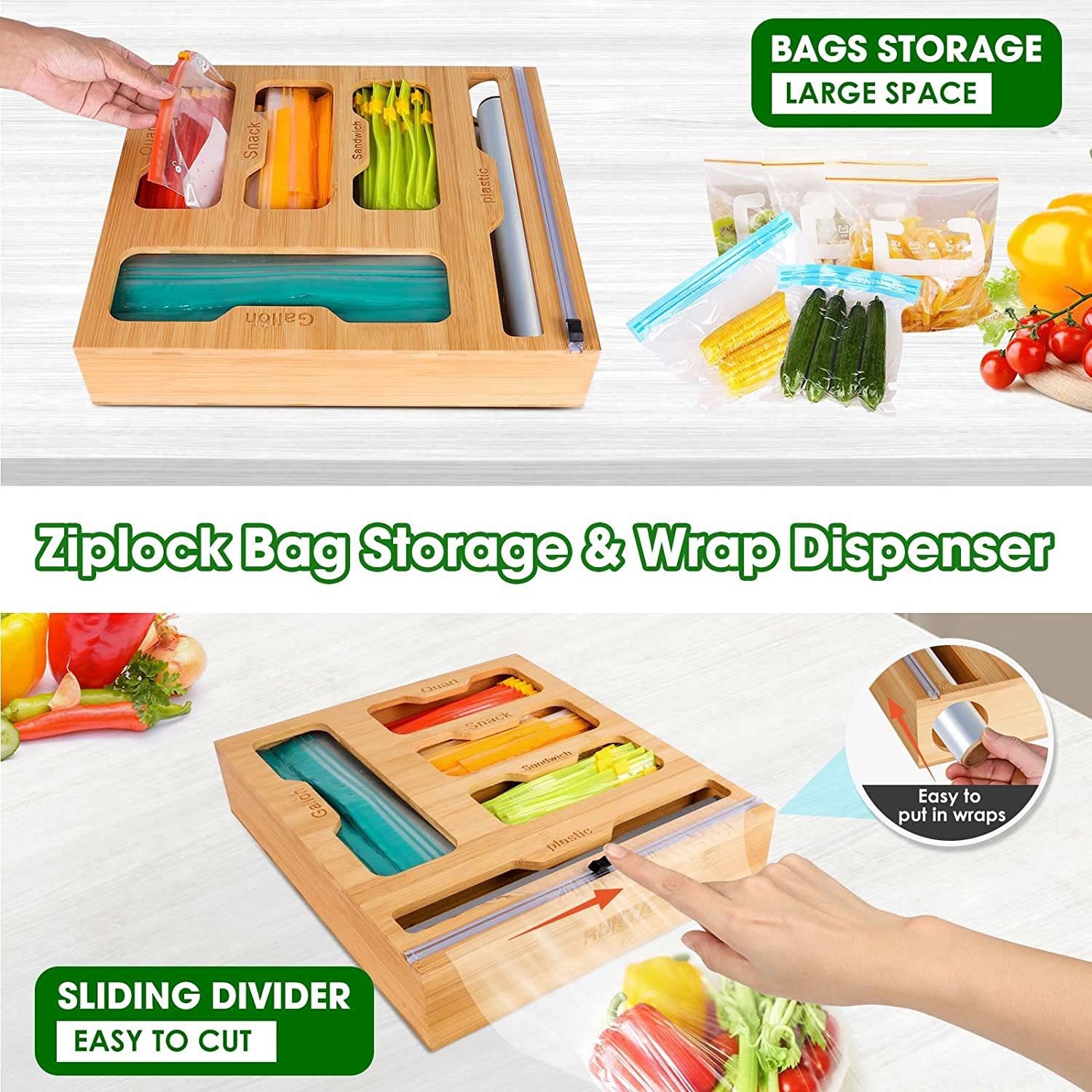 Bamboo Ziplock Food Bag Holder - Food Storage Zip Lock Bags 评论和价格